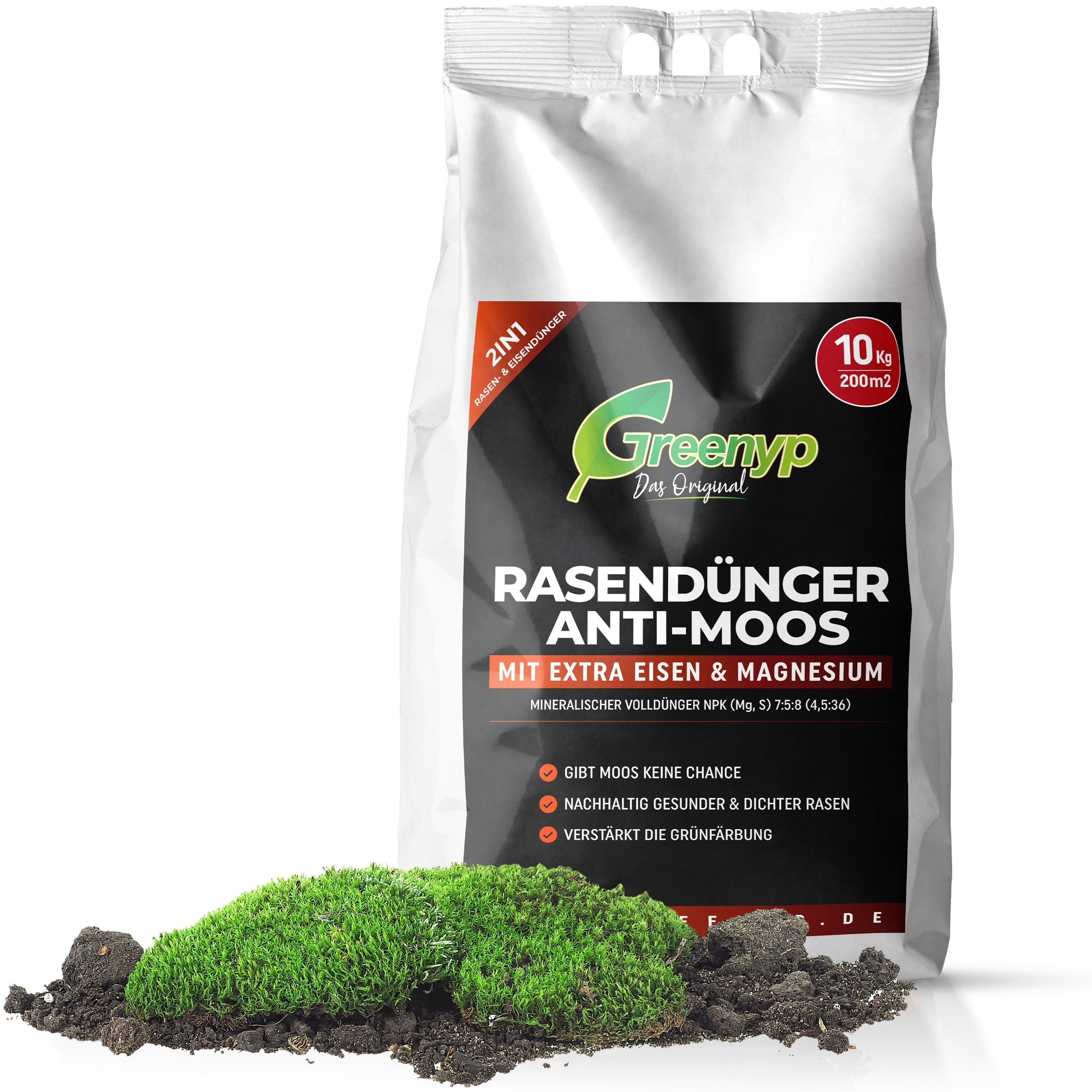 Anti Moos Rasendünger - 2in1 Rasen- & Eisendünger für Rasenflächen mit Moos