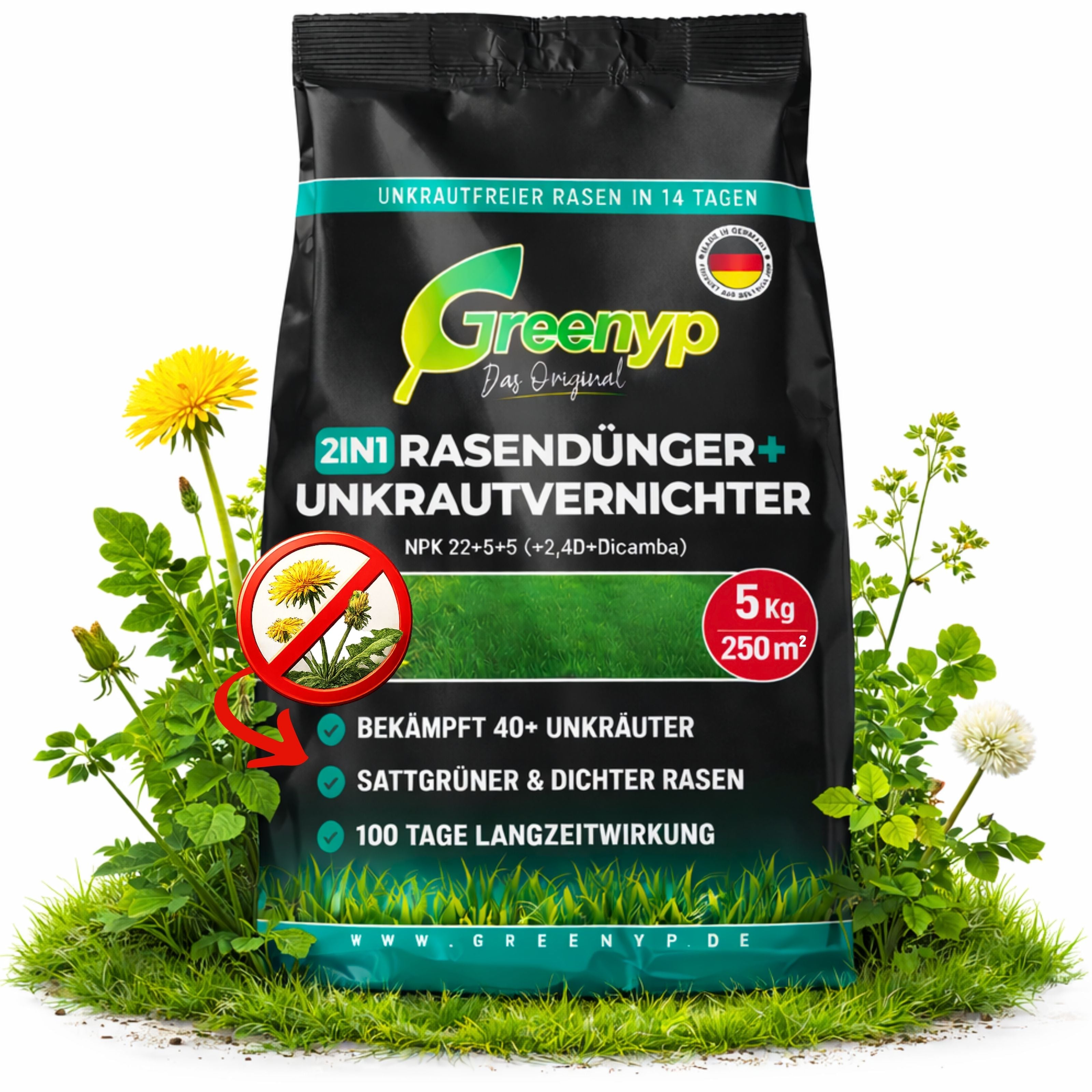 Unkrautvernichter mit Rasendünger